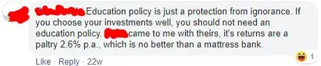 Someone on Facebook believes education insurance policies are for ignorant people