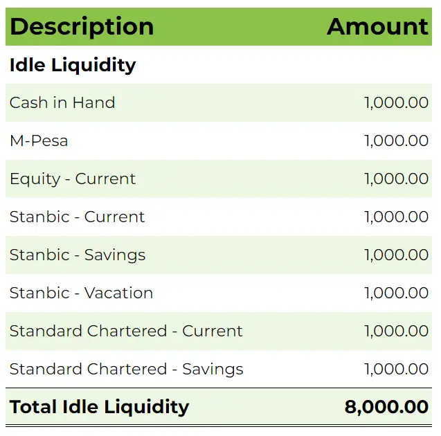 Personal Finance Kenya Lessons - Liquidity section of the Net worth Tracker