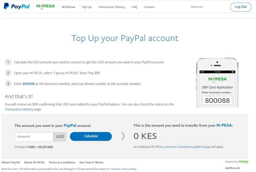 Process for transfers from MPESA accounts to PayPal. Enter USD equivalent continue (consider the applicable exchange rate).