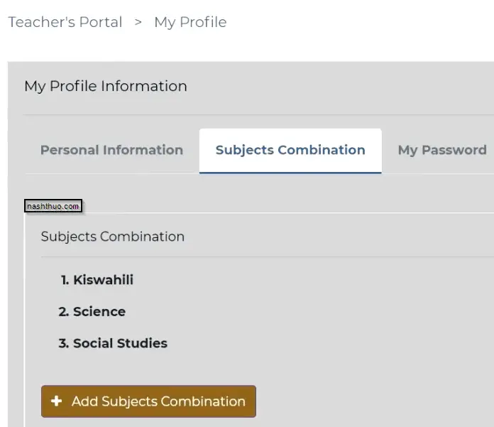 Choose the Subject Combination option on the TPAD2 website