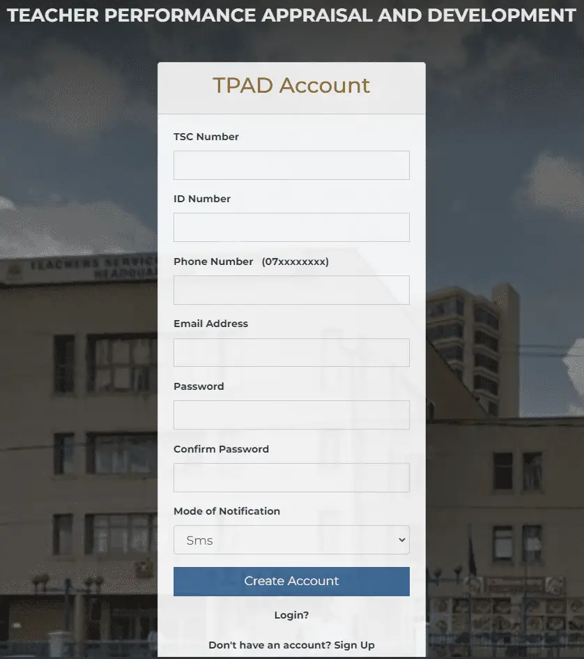 Enter the information to register your new TPAD2 account in the portal