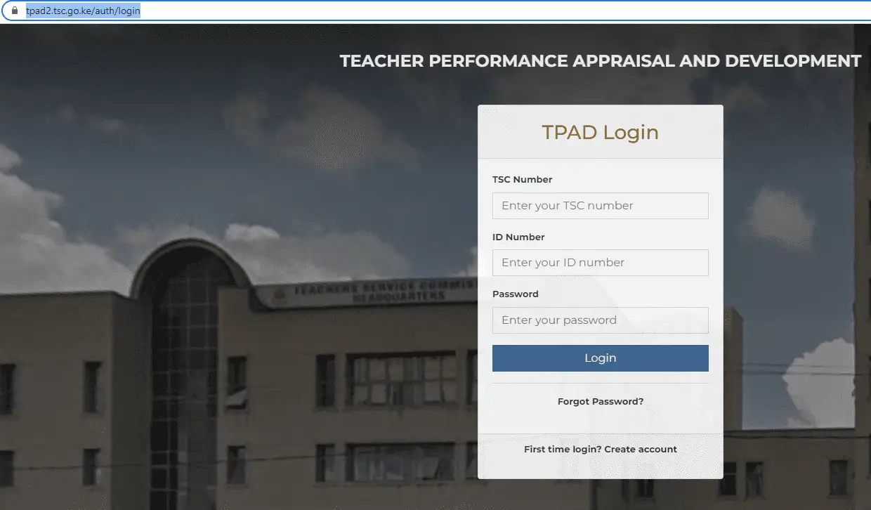 New TPAD account login window on your browser