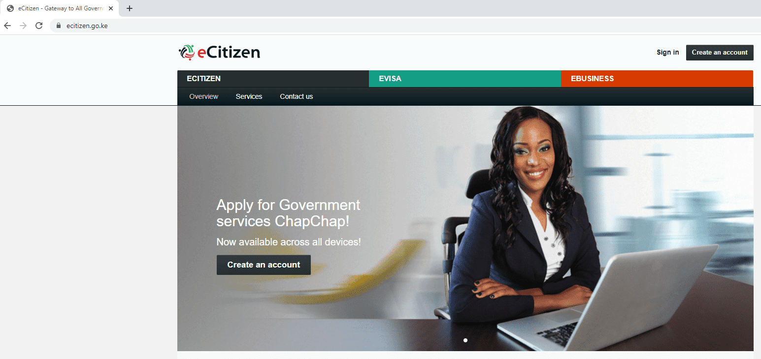 The official link to open the Kenya eCitizen website is https://www.ecitizen.go.ke/