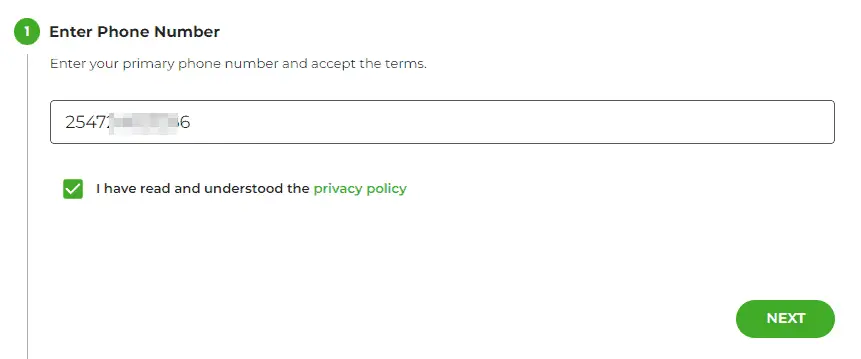 Enter your phone number and accept the terms