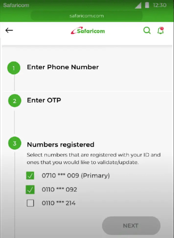 Select numbers to register