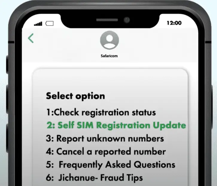 Select option 2 for Self SIM Registration Update