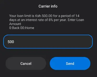 Enter Loan amount. You will be able to see the current loan limit. One can get to access the loan for 14 days at the interest rate of 8 per cent
